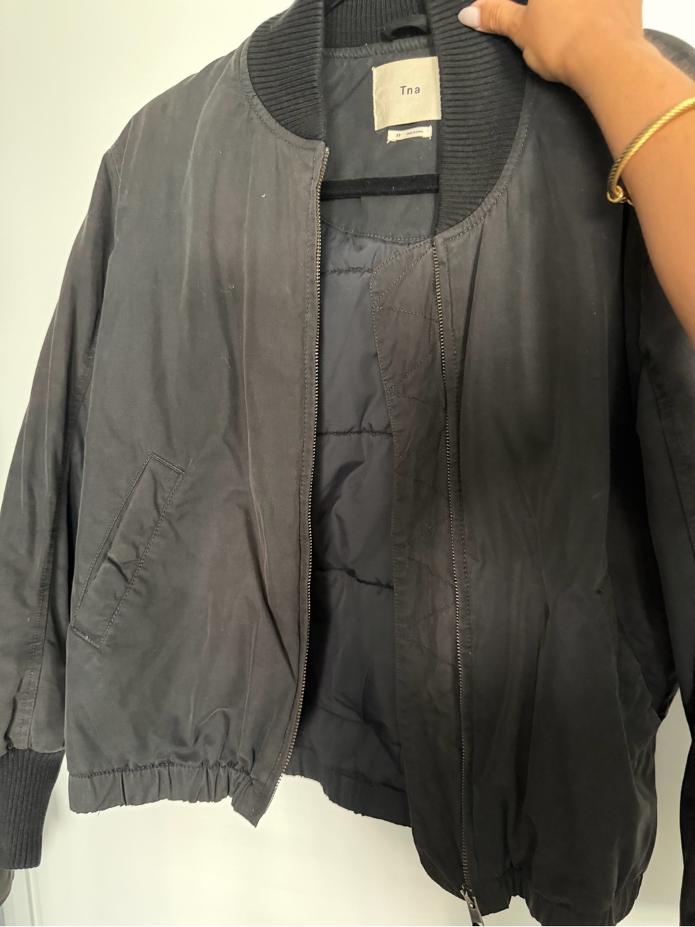 TNA Black Bomber Jacket with Ribbed Trim